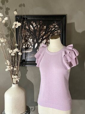 Nation LTD Lavender Ruffle Sleeve Knit Top - Cotton Baby Alpaca Blend - Small